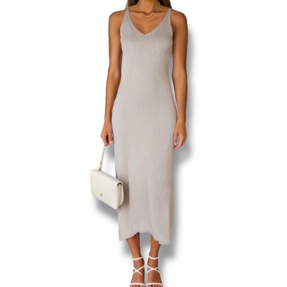 Callahan Knitwear Size M Blue Gray‎ Maxi Dress Rib Knit Minimalist Contemporary - Picture 7 of 7